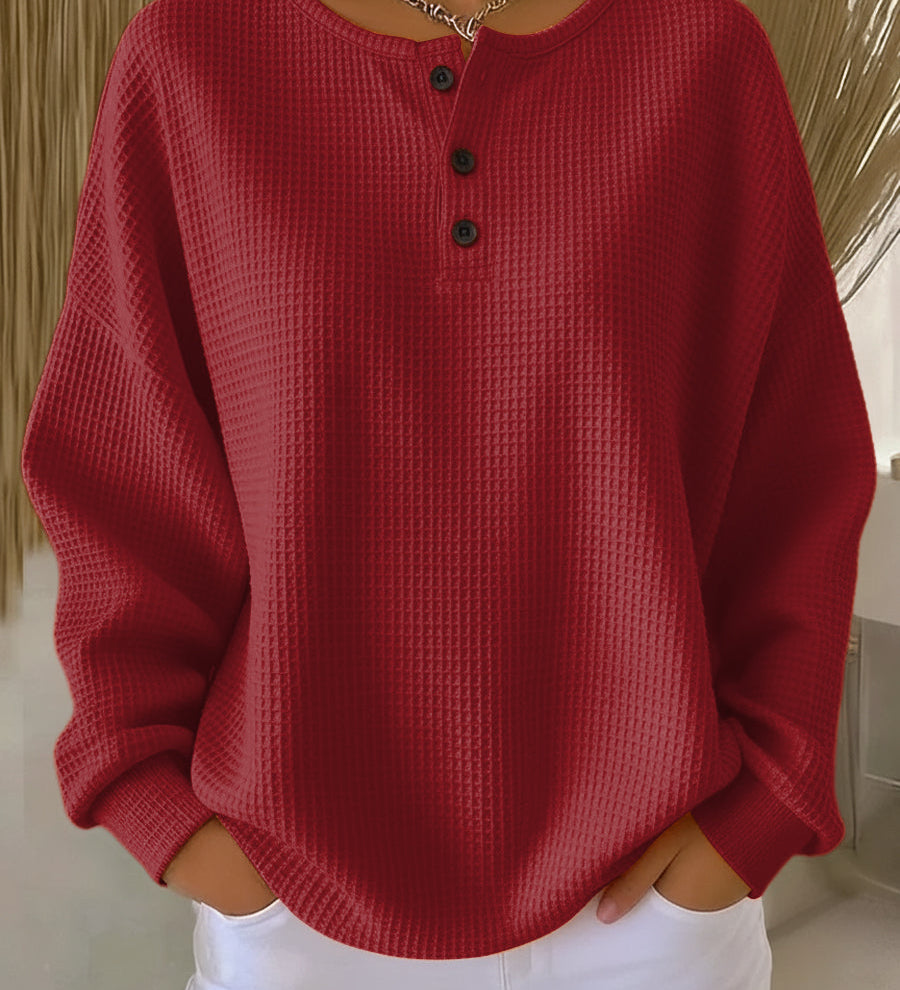 Cosy Waffle Henley Sweatshirt for Women