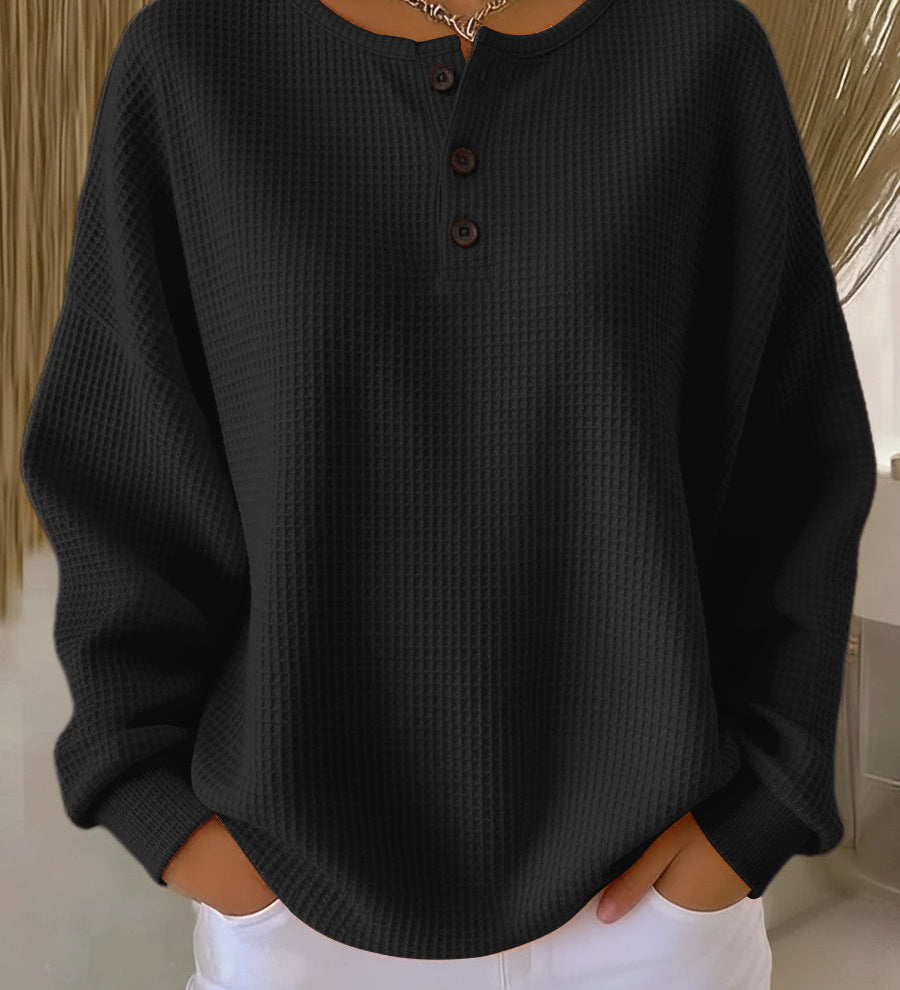 Cosy Waffle Henley Sweatshirt for Women
