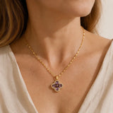 Elegant Clover Amethyst Pendant Necklace