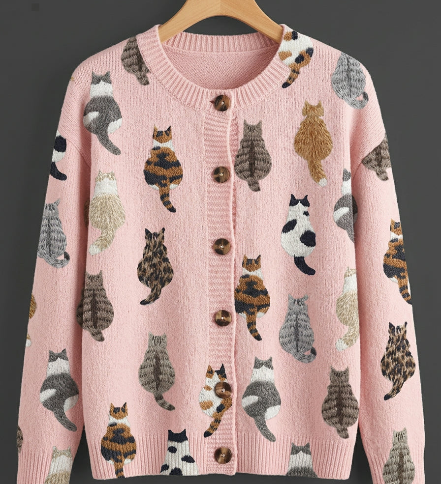 Charlotte™ | Cozy Cat Print Cardigan